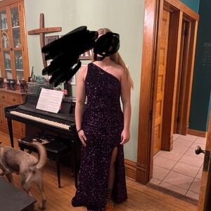 Purple Sequin One-Shoulder Gown